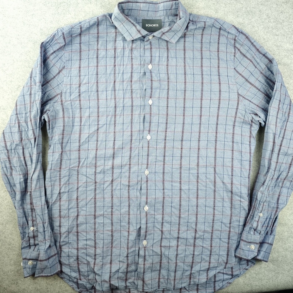 Bonobos Shirt Mens XL‎ Slim Fit Blue Check Long Sleeve Button Up Cotton